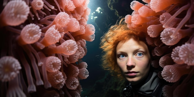 Photo un enfant avec un bouquet de fleurs roses sur la tête