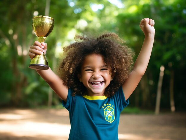 Photo un enfant brésilien célèbre la victoire de son équipe de football