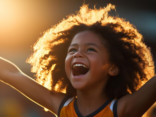 Un enfant brésilien célèbre la victoire de son équipe de football