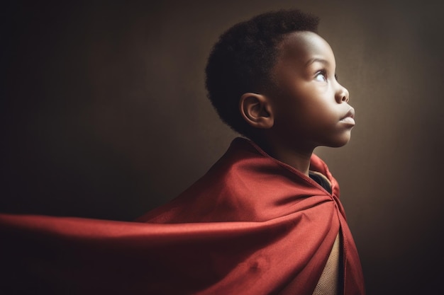 Un enfant avec une cape et une cape rouges