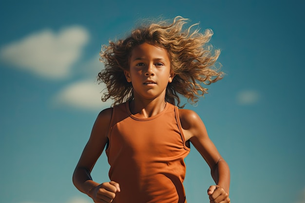 Un enfant avec des cheveux qui coulent contre le ciel