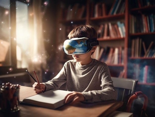 enfant en classe virtuelle futur système éducatif ai généré