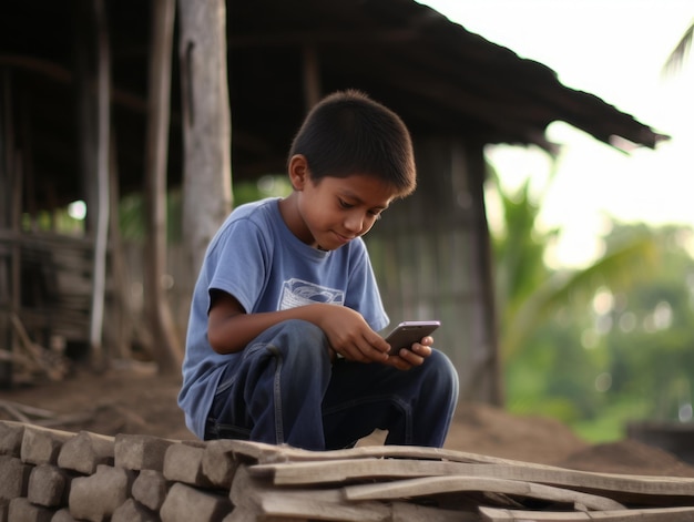 enfant de Colombie utilisant un smartphone pour jouer à des jeux