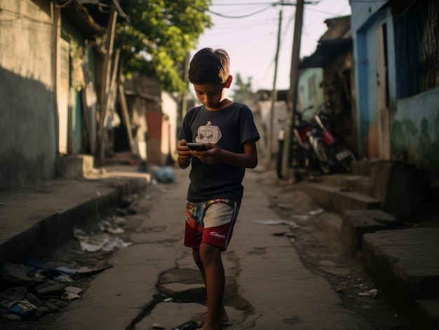 enfant de Colombie utilisant un smartphone pour jouer à des jeux