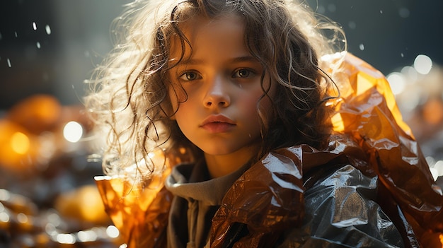 Enfant avec une combinaison de protection contre la pluie