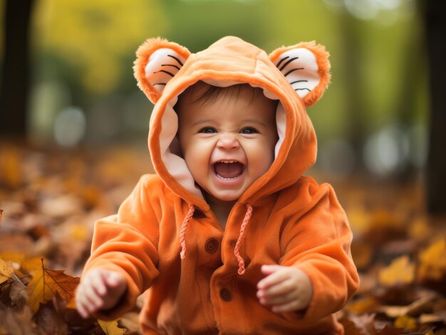 Un enfant en costume d'Halloween avec une pose ludique