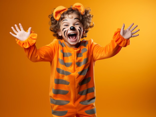 Un enfant en costume d'Halloween avec une pose ludique