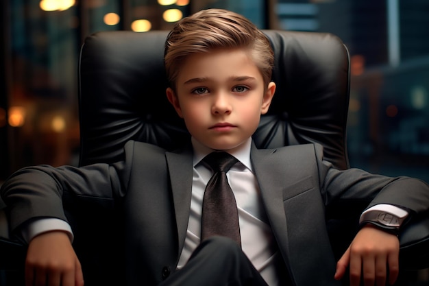 Un enfant en costume d'homme d'affaires Futur homme d'affaires