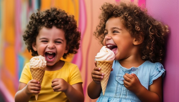 Enfant à coup moyen tenant une délicieuse crème glacée