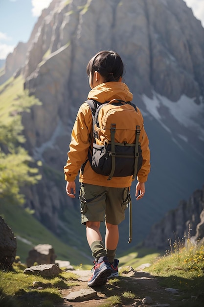 Un enfant courageux et aventureux avec un sac à dos qui part en voyage