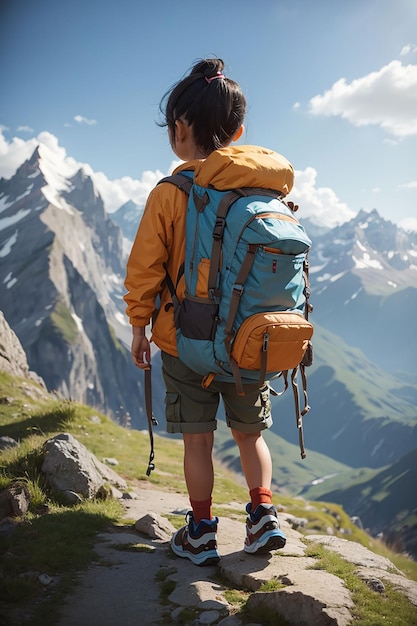 Un enfant courageux et aventureux avec un sac à dos qui part en voyage