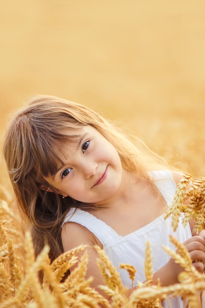 Enfant dans un champ de blé. mise au point sélective.