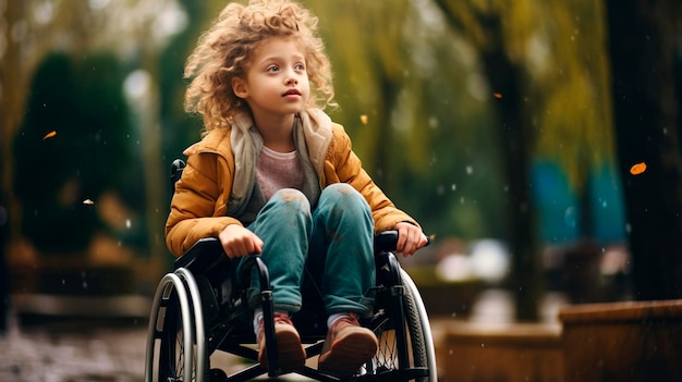 Photo enfant dans un fauteuil roulant