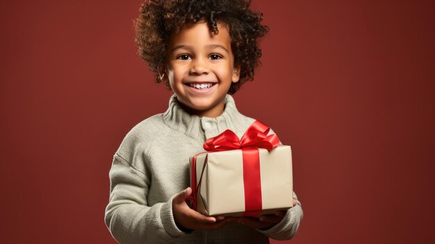 Photo un enfant dans une tenue de vacances festive tenant un cadeau