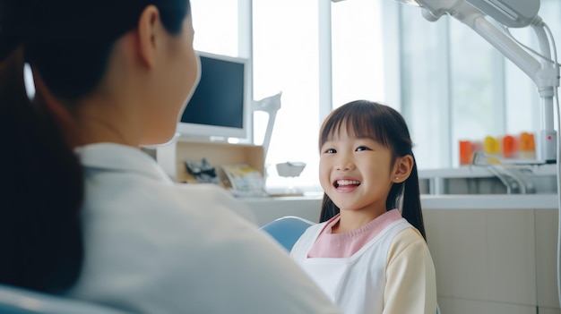 Un enfant avec un dentiste dans un cabinet dentaire