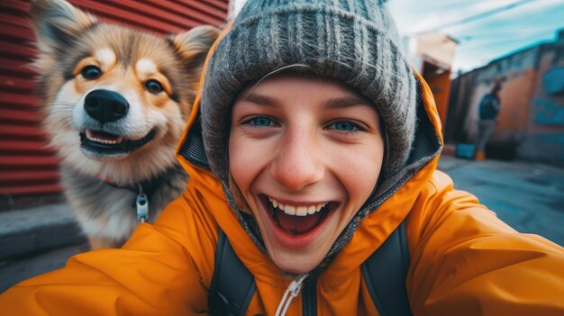 Photo un enfant embrasse affectueusement son chien de compagnie