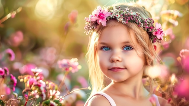 Un enfant enchanté dans le pays des merveilles florales