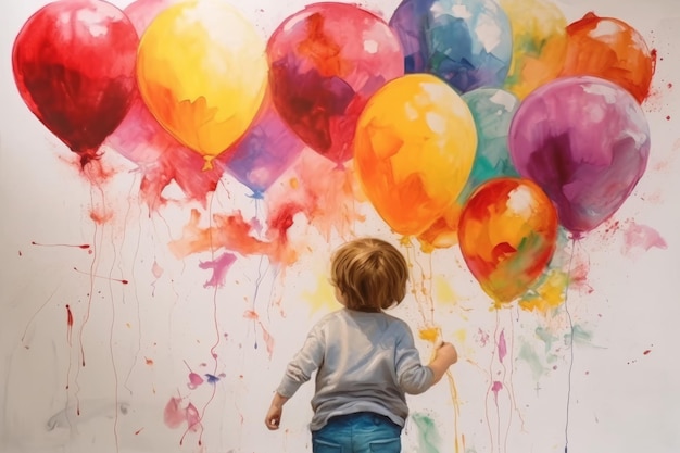 Enfant enfant aquarelles ballons colorés Générer Ai