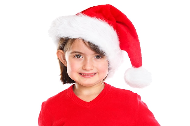 Enfant enfant fille portrait de Noël Père Noël isolé sur blanc