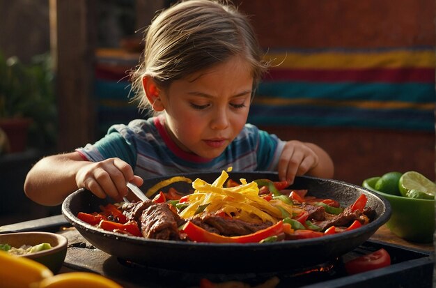 Un enfant essaie des fajitas