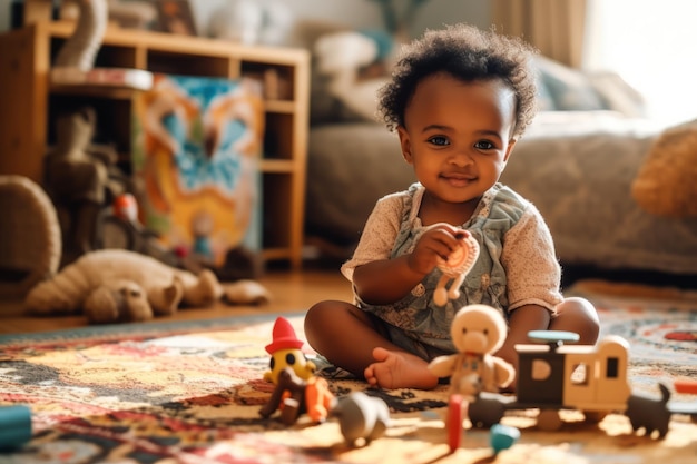 Un enfant est assis sur un sol et joue