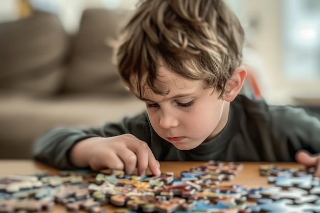 un enfant faisant un puzzle