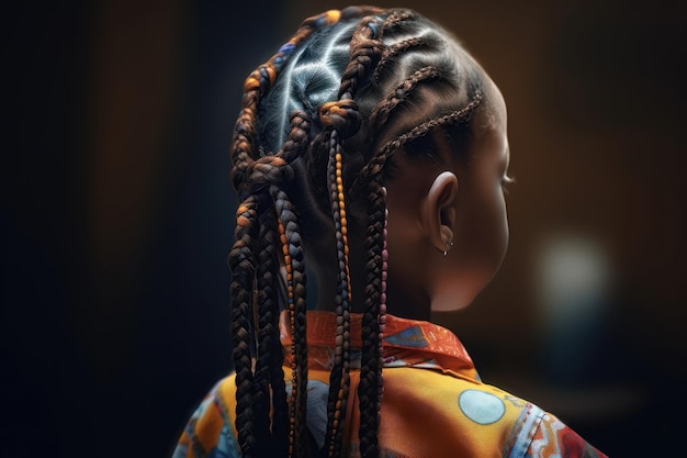 Enfant fille avec des tresses zizi en vue arrière de style afro générée par l'IA