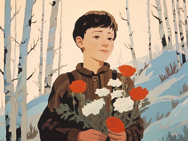 un enfant avec des fleurs