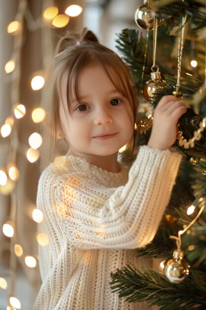 enfant sur le fond d'un arbre de Noël IA générative