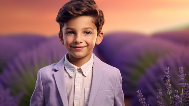 Un enfant avec un fond violet