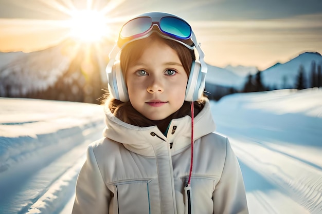 Un enfant sur la forêt de neige portant un casque