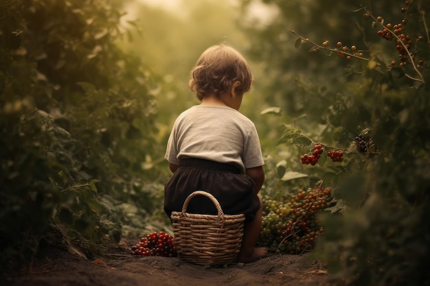 Enfant garçon panier baies Générer Ai