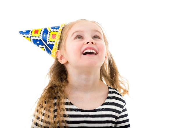 Enfant, girl, anniversaire, cône, chapeau