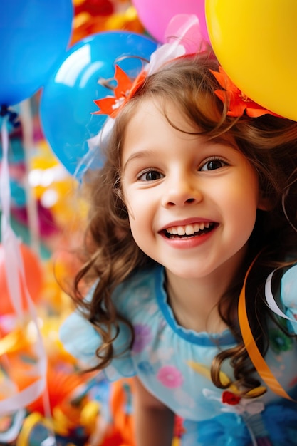 Une enfant heureuse et souriante célèbre son anniversaire.