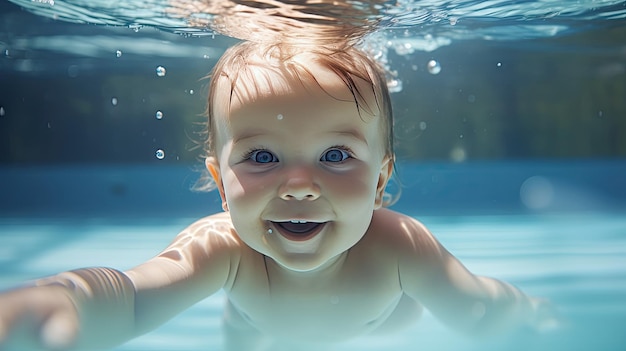 Enfant heureux, apprenant à nager