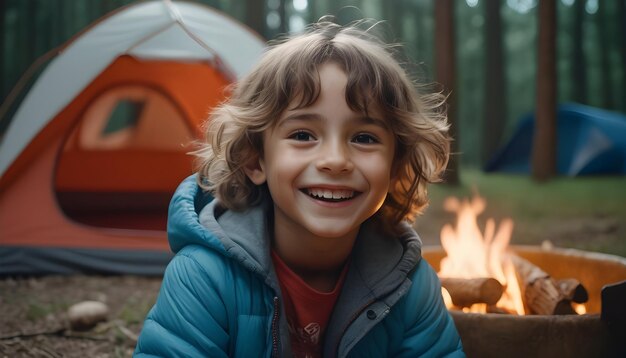 Un enfant heureux dans le camping