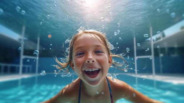 un enfant heureux dans une piscine