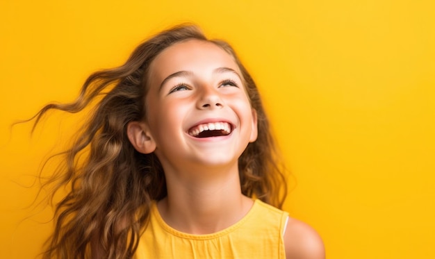 Un enfant heureux sur un fond jaune vif