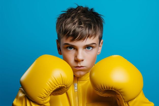 Un enfant hispanique portant des gants de boxe