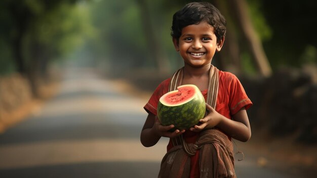 l'enfant indien qui mange de la pastèque