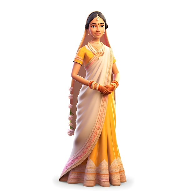 Enfant indien en sari sur fond blanc rendu 3d