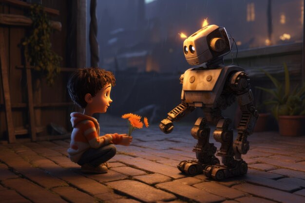 l'enfant interagit avec l'intelligence artificielle du robot IA générative