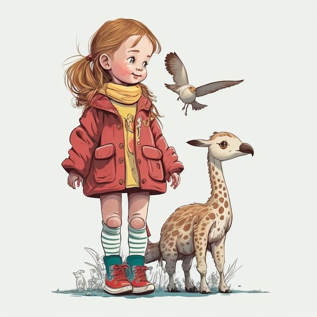 Une enfant jouant avec un animal.