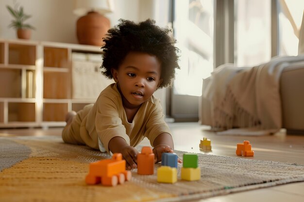 Photo un enfant jouant avec des blocs de lego sur le sol