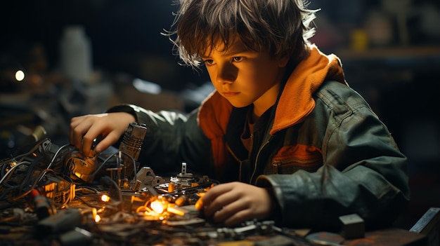 Enfant jouant avec des jouets sur la table