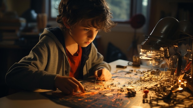 Enfant jouant avec des jouets sur la table