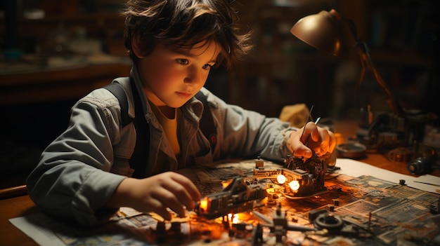 Enfant jouant avec des jouets sur la table