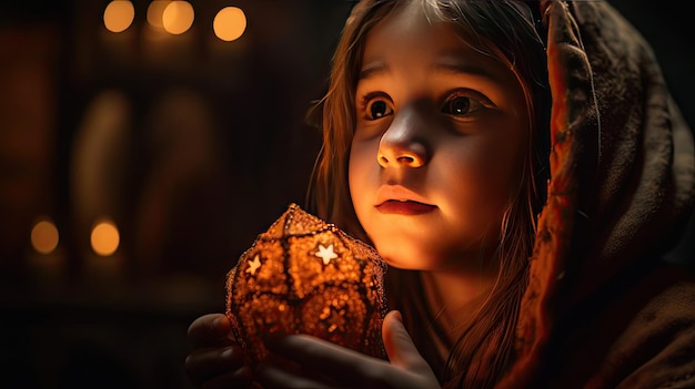 Un enfant jouant avec une lampe au milieu de la nuit