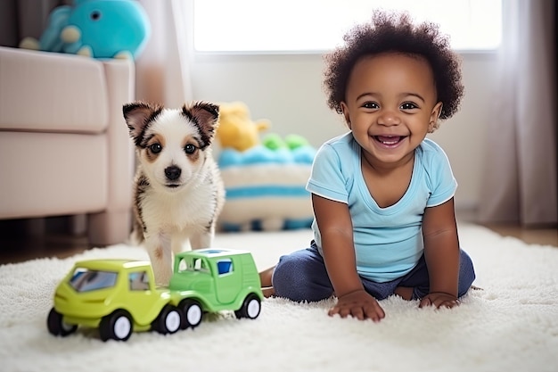 Photo enfant jouant avec son chien