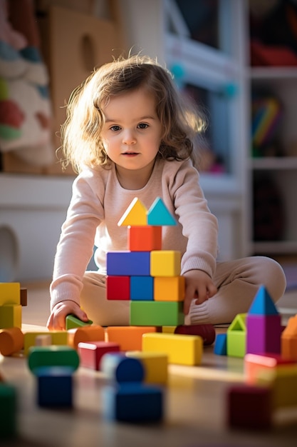L'enfant joue avec des cubes Développement précoce Enfance Enfant et bébé